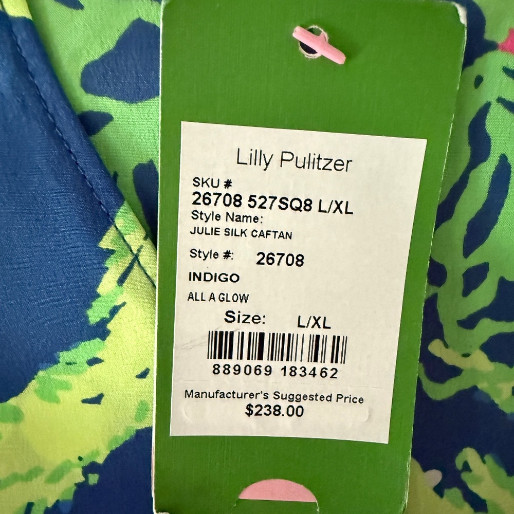 NWT Lilly Pulitzer Julie Silk Caftan Indigo All A Glow Size L/XL - Picture 3 of 5
